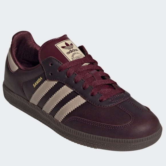 ADIDAS Sambas OG Sneakers In Maroon / Crystal Sand / Gold Metallic NWT 6.5. - Picture 3 of 16